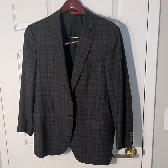 Isaia 44S Brown Grey Plaid Super 140's Wool Sport Coat